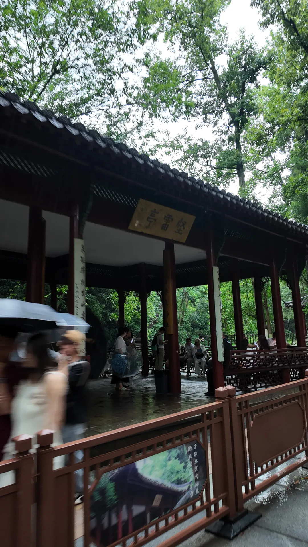 雨中的壑雷亭,游人打着伞